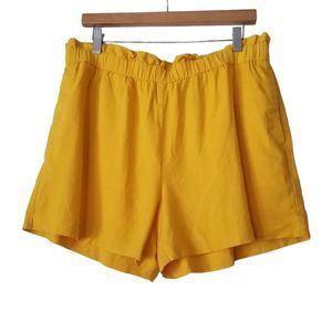 Banana Republic Womens L Linen Blend Paperbag Pull-On Shorts Pockets Yellow